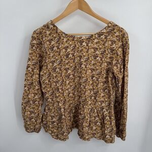 Patagonia Shallow Moon Peplum Top Womens S Yellow Floral Tencel V-Back Boho